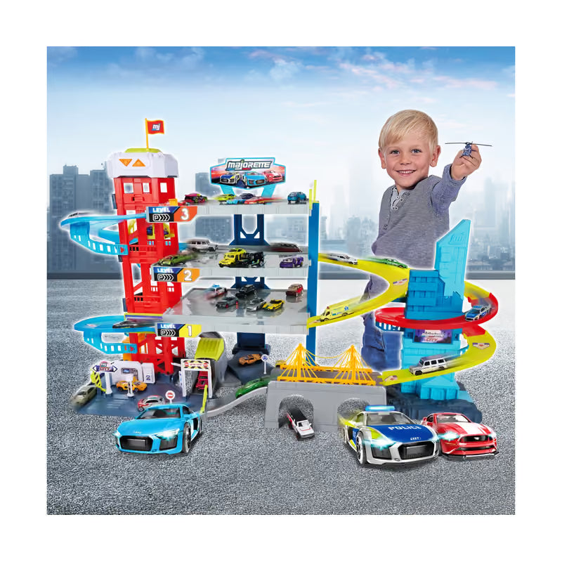 Majorette Double Track Garage & 4 vehicles