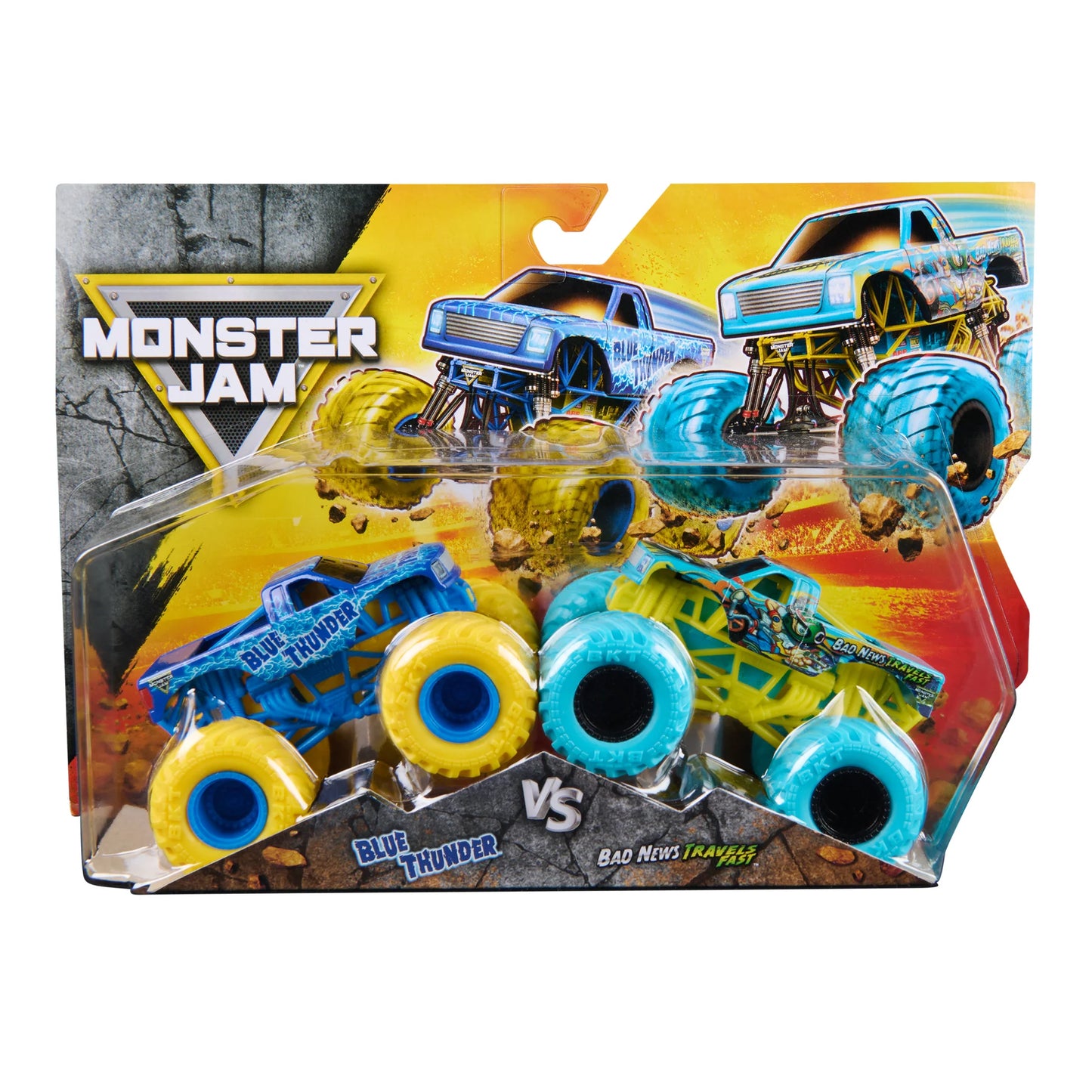 Monster Jam 1:64 Die Cast 2-Pack Blue Thunder VS Bad News Travels Fast