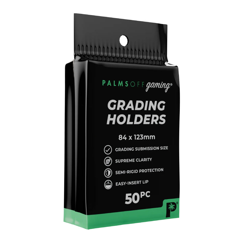 Palms Off Gaming grading holder pack labeled 50 pieces, 84 x 123 mm