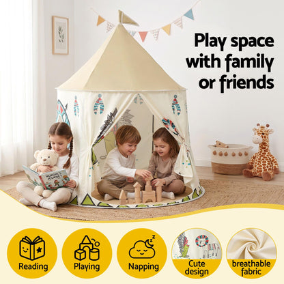 Keezi Kids Play Tent Playhouse Castle with Window Flag Carry Bag 115cmx115cm