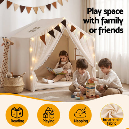 Keezi Kids Play Tent with Star Lights Windows Flag 144cmx95cm Playhouse