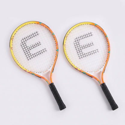 Pair of 23-inch tennis rackets with yellow frames, orange trim, and black grips