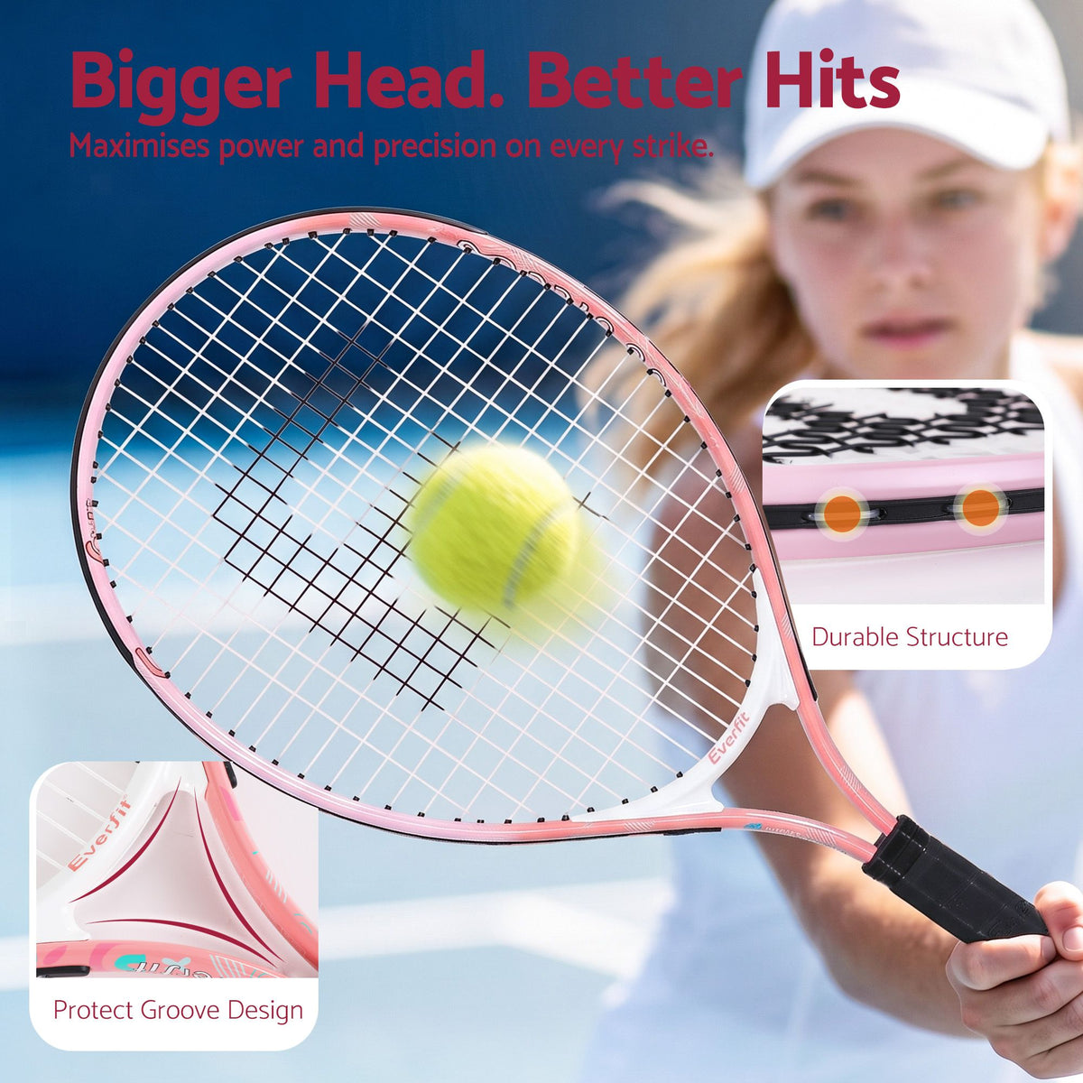 Pink tennis racket with black grip and lime tennis ball, set of 2