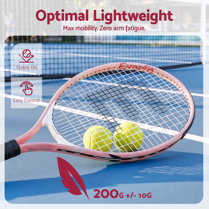 Pink tennis racket with black cushioned grip and strung head, holding lime balls