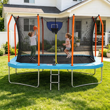 Everfit 12FT Kids Trampoline Rectangle Rebounder with Basketball Set Blue