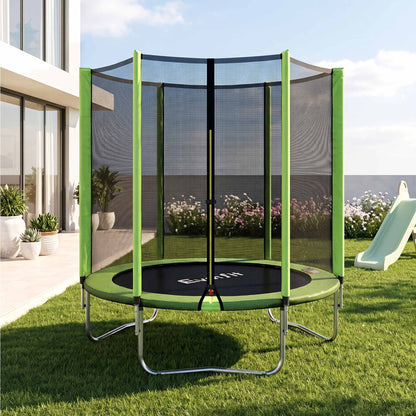 Everfit 6FT Kids Trampoline Round Rebounder with Enclosure Net Green