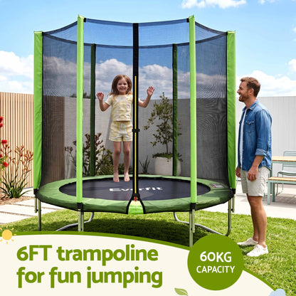 Everfit 6FT Kids Trampoline Round Rebounder with Enclosure Net Green