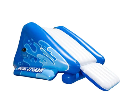 Blue and white inflatable water slide, standalone view