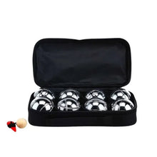 Silver Bocce Pétanque Set with 8 Metal Balls, White Wooden Jack, and Carry Case