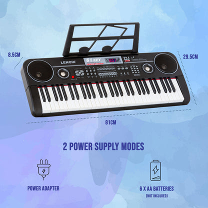 61-Key Electronic Learning Piano Keyboard, Light-Up Keys, LCD Display, with Stand