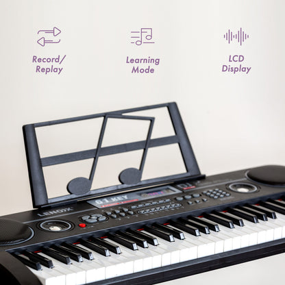 61-Key Electronic Learning Piano Keyboard, Light-Up Keys, LCD Display, with Stand
