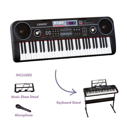 61-Key Electronic Learning Piano Keyboard, Light-Up Keys, LCD Display, with Stand