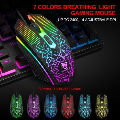 RGB gaming mouse on rainbow-lit keyboard and mouse pad