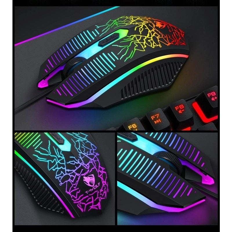RGB gaming mouse with rainbow light bar and neon side detailing