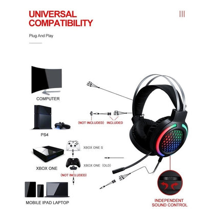 Over-ear gaming headset with RGB speaker ring and boom microphone