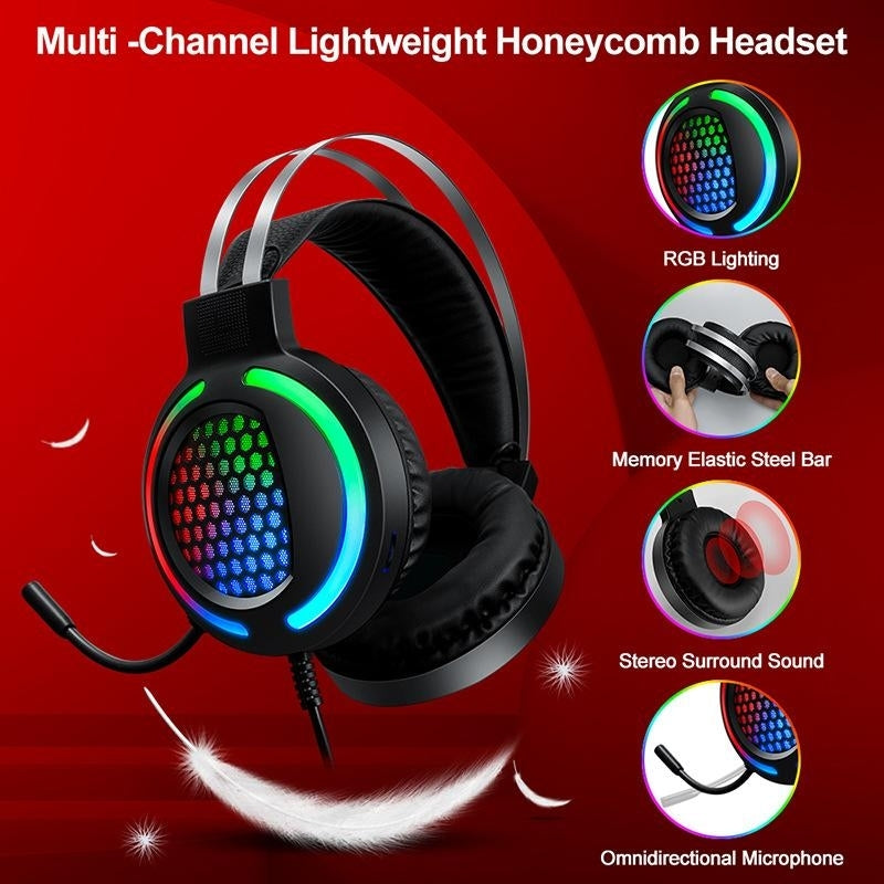 Over-ear RGB gaming headset with illuminated ear cups and built-in microphone