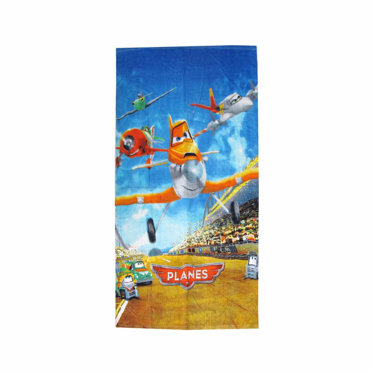 Cotton beach towel with Planes cartoon characters and blue sky scene