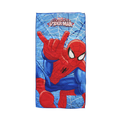 Kids microfiber beach towel with red-and-blue spider hero print, 70x137cm