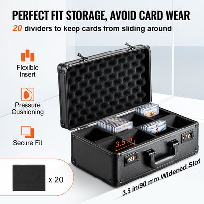 Graded Card Storage Box 4 Slot Coded Lock Carrying Case with Foam Dividers for PSA BGS SGC Sports Trading Cards Top Loaders Loose Cards