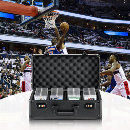 Graded Card Storage Box 4 Slot Lockable Carrying Case with Foam Dividers for PSA BGS SGC Sports Trading Cards Top Loaders Loose Cards