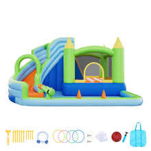 Inflatable Bounce House, 3.4 x 3.74 x 2.13 m Inflatable Bounce House Water Slide, Bouncer Castle with Castle Bounces, Basketball Hoop, Splash Pool & Water Ring Toss, for 3 to 4 Kids Ages 3 to 8