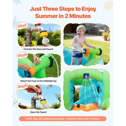 Inflatable Bounce House, 3.4 x 3.74 x 2.13 m Inflatable Bounce House Water Slide, Bouncer Castle with Castle Bounces, Basketball Hoop, Splash Pool & Water Ring Toss, for 3 to 4 Kids Ages 3 to 8