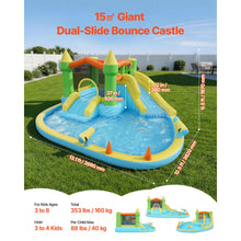 Inflatable Bounce House, 3.82 x 3.98 x 1.97 m Inflatable Bounce House Water Slide, Bouncer Castle with Castle Bounces, Basketball Hoop, Splash Pool & Water Ring Toss, for 3 to 4 Kids Ages 3 to 8