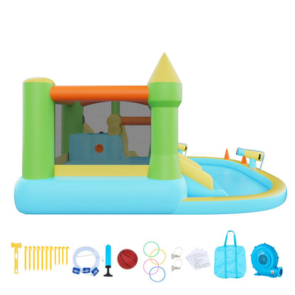 Inflatable Bounce House, 3.82 x 3.98 x 1.97 m Inflatable Bounce House Water Slide, Bouncer Castle with Castle Bounces, Basketball Hoop, Splash Pool & Water Ring Toss, for 3 to 4 Kids Ages 3 to 8