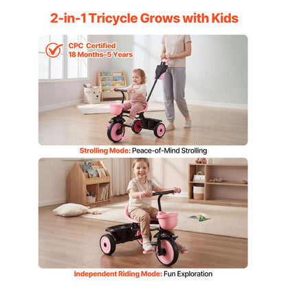 Toddler Tricycle & Stroller for 18 Months to 5 Year Old, Kids Trike with Parent Push Handle, Adjustable Seat & Storage for Outdoor Play, Tricycle for Toddlers, Birthday Toy for Boys and Girls