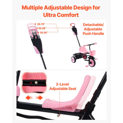 Toddler Tricycle & Stroller for 18 Months to 5 Year Old, Kids Trike with Parent Push Handle, Adjustable Seat & Storage for Outdoor Play, Tricycle for Toddlers, Birthday Toy for Boys and Girls