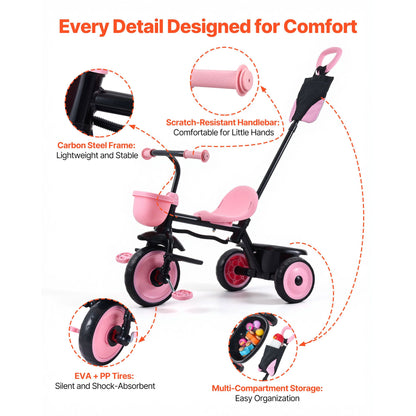 Toddler Tricycle & Stroller for 18 Months to 5 Year Old, Kids Trike with Parent Push Handle, Adjustable Seat & Storage for Outdoor Play, Tricycle for Toddlers, Birthday Toy for Boys and Girls