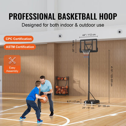 Basketball Hoop, 4-10 ft Adjustable Height Portable Backboard System, 44 inch Basketball Hoop & Goal, Kids & Adults Basketball Set with Wheels, Stand, and Fillable Base, for Outdoor/Indoor