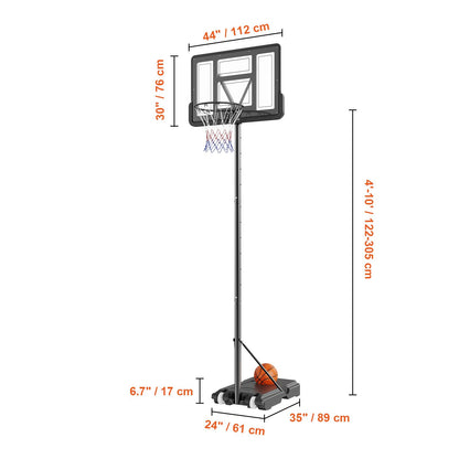 Basketball Hoop, 4-10 ft Adjustable Height Portable Backboard System, 44 inch Basketball Hoop & Goal, Kids & Adults Basketball Set with Wheels, Stand, and Fillable Base, for Outdoor/Indoor
