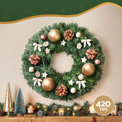 Jingle Jollys Christmas Wreath 60cm Artificial Green Garland Door Decoration 420 Tips Xmas Bush
