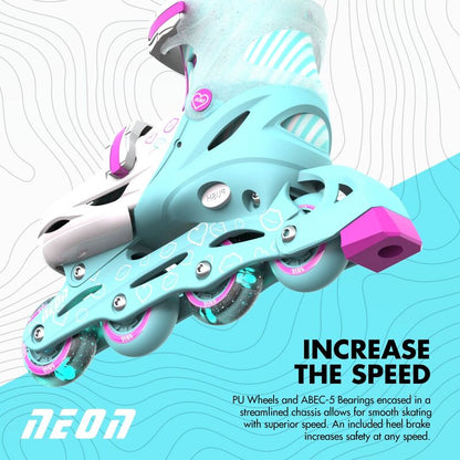 Yvolution Neon Inline Skates 3-6 Teal Pink