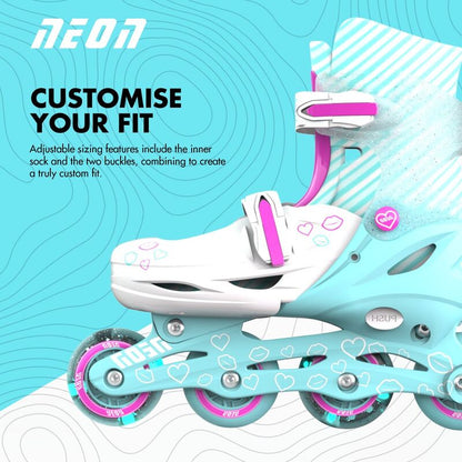 Yvolution Neon Inline Skates 3-6 Teal Pink