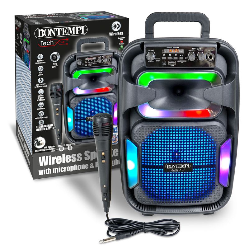 Bontempi Wireless Speakerwith Microphone, RGB Lights &Display