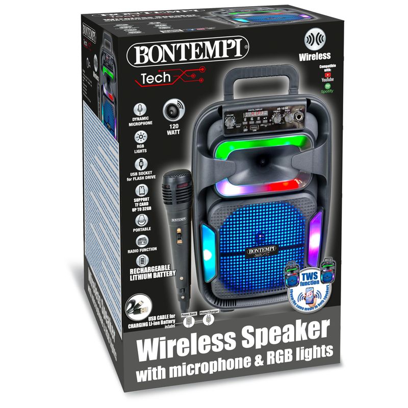Bontempi Wireless Speakerwith Microphone, RGB Lights &Display