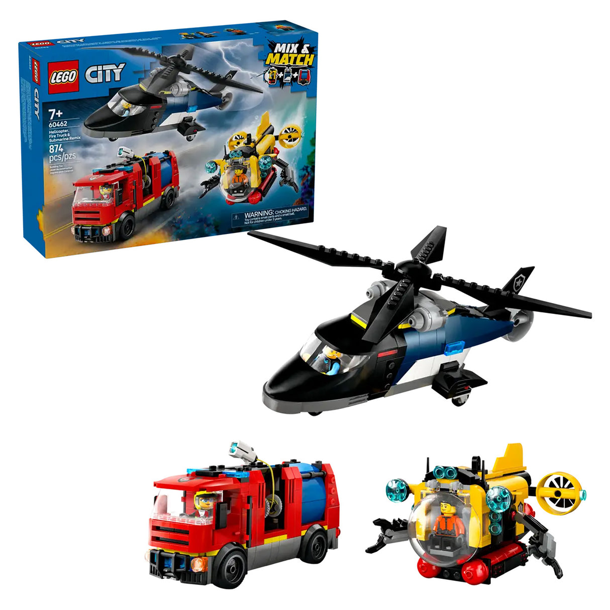 LEGO City Helicopter, Fire Truck & Submarine Remix Set 60462