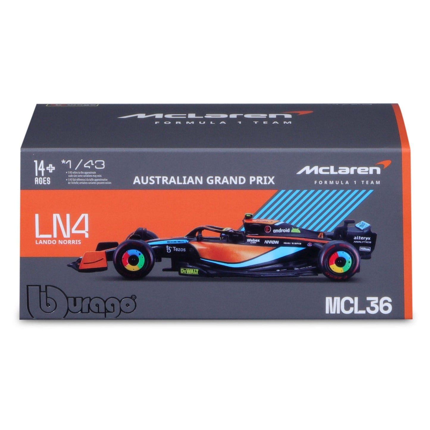 Bburago 1:43 2022 F-1 McLaren MCL 36 #4 Norris with Driver