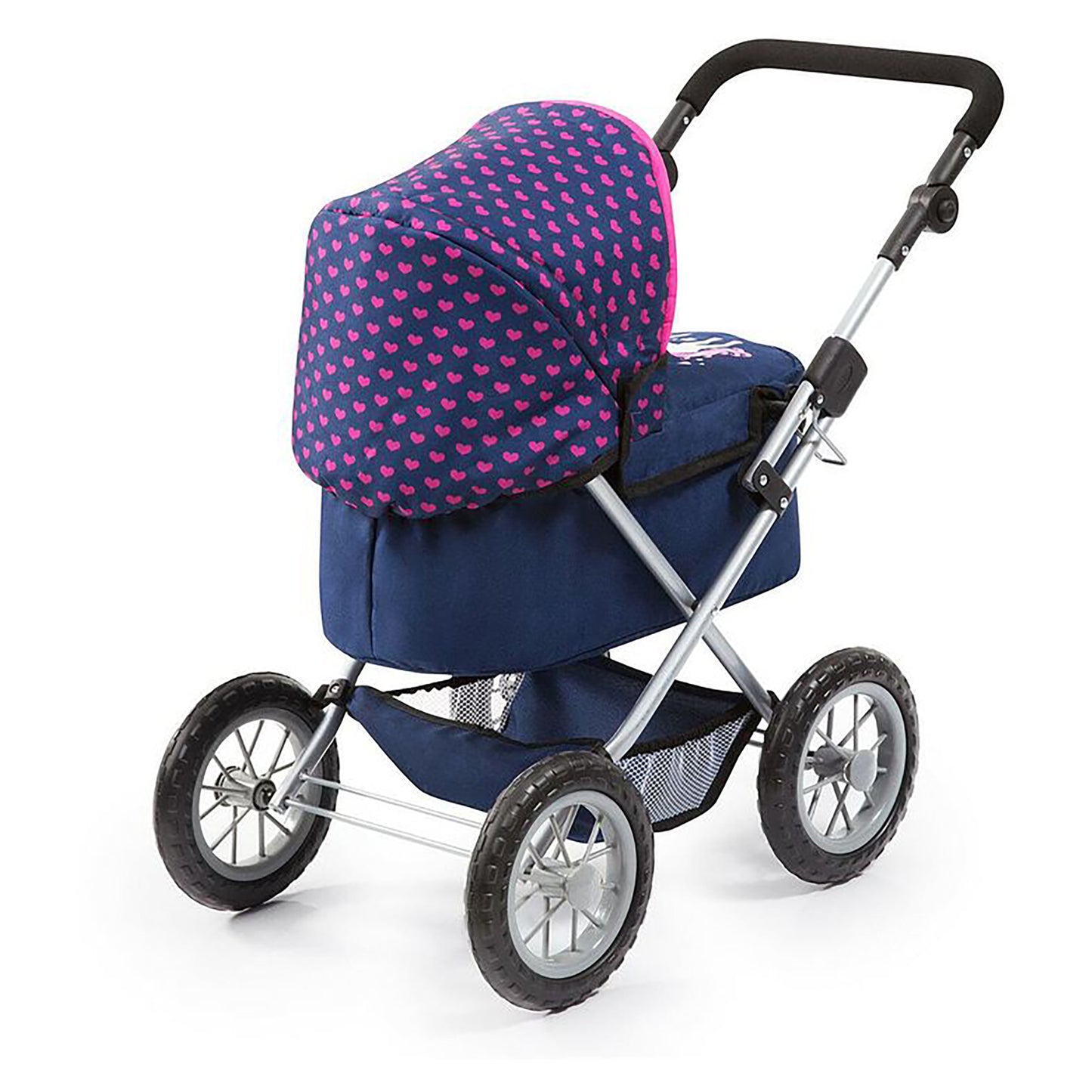 Bayer Trendy Doll Pram, Dark Blue with Pink Hearts and Unicorn