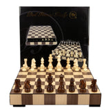 Dal Rossi Chess Wooden Inlaid box with drawer and chess pieces 14″