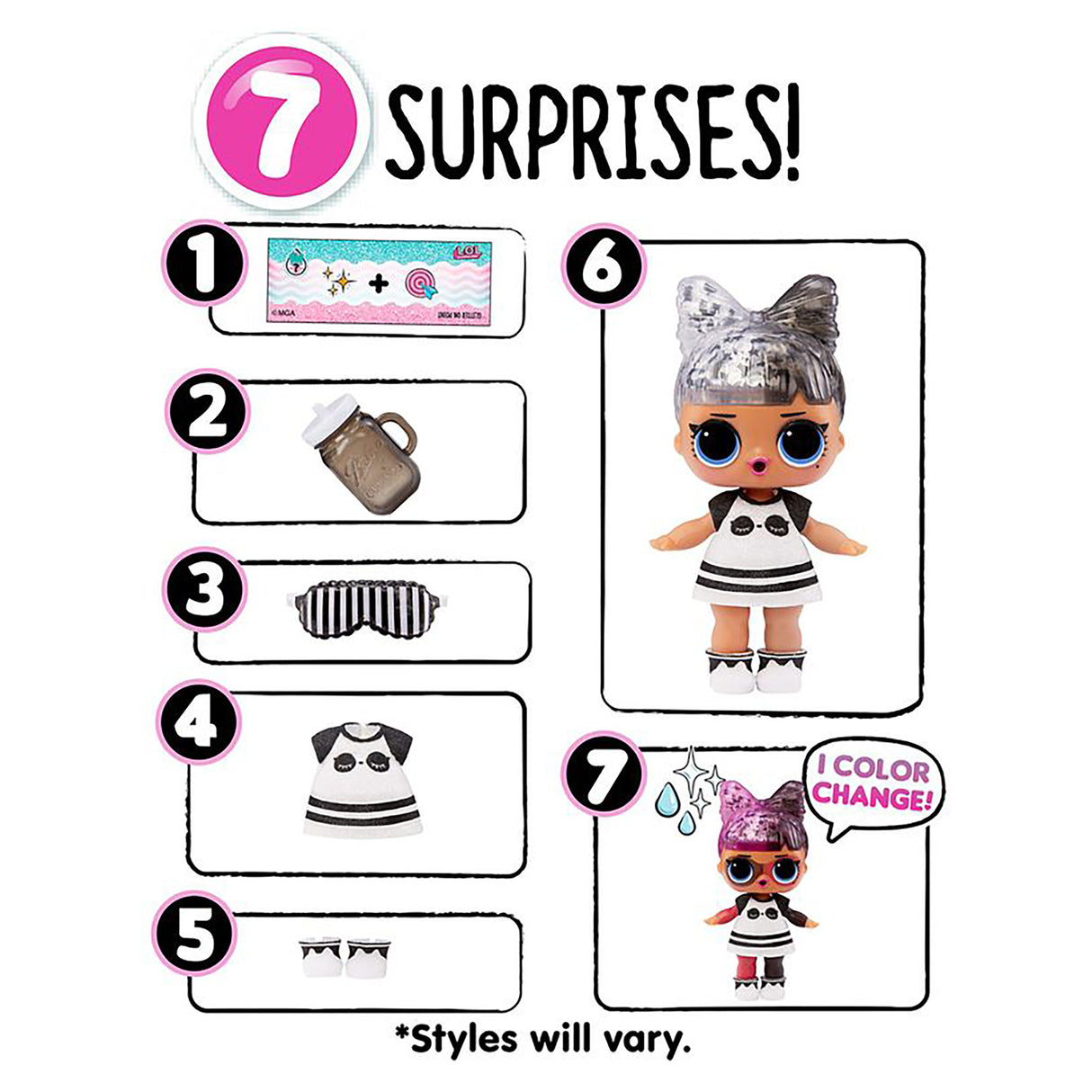 L.O.L. Surprise! Glitter colours Change Dolls with 7 Surprises