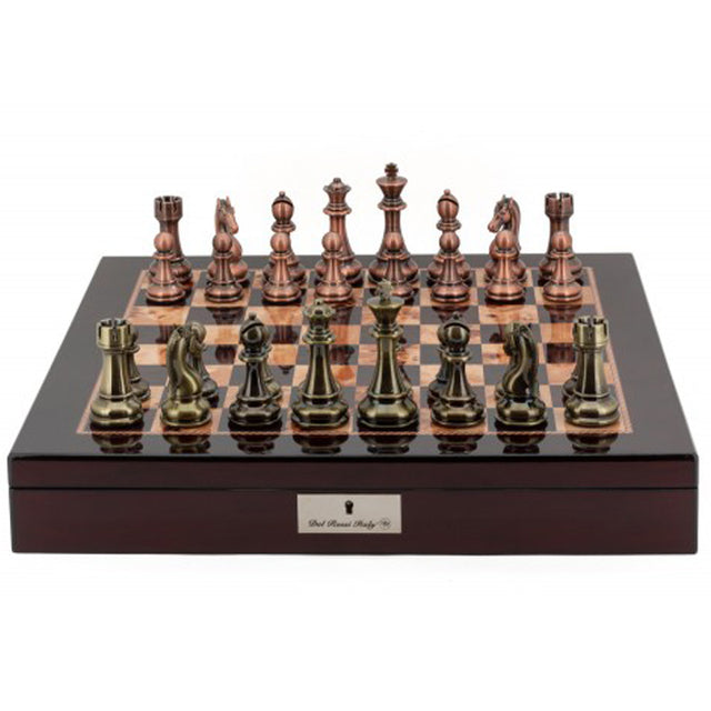 Dal Rossi Italy Chess Box Mahogany Finish 20″ Bronze & Copper pieces