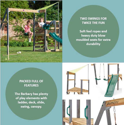 Plum Barbary Wooden Climbing Frame with Height adjustable seats and shade