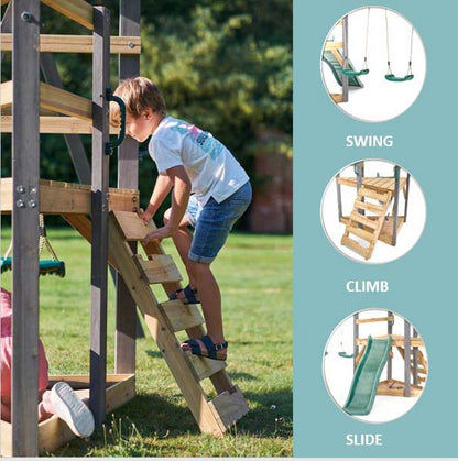 Plum Barbary Wooden Climbing Frame with Height adjustable seats and shade