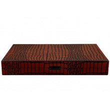 Dal Rossi Italy 18" Backgammon Wooden Crocodile Engraved Design Light Tan