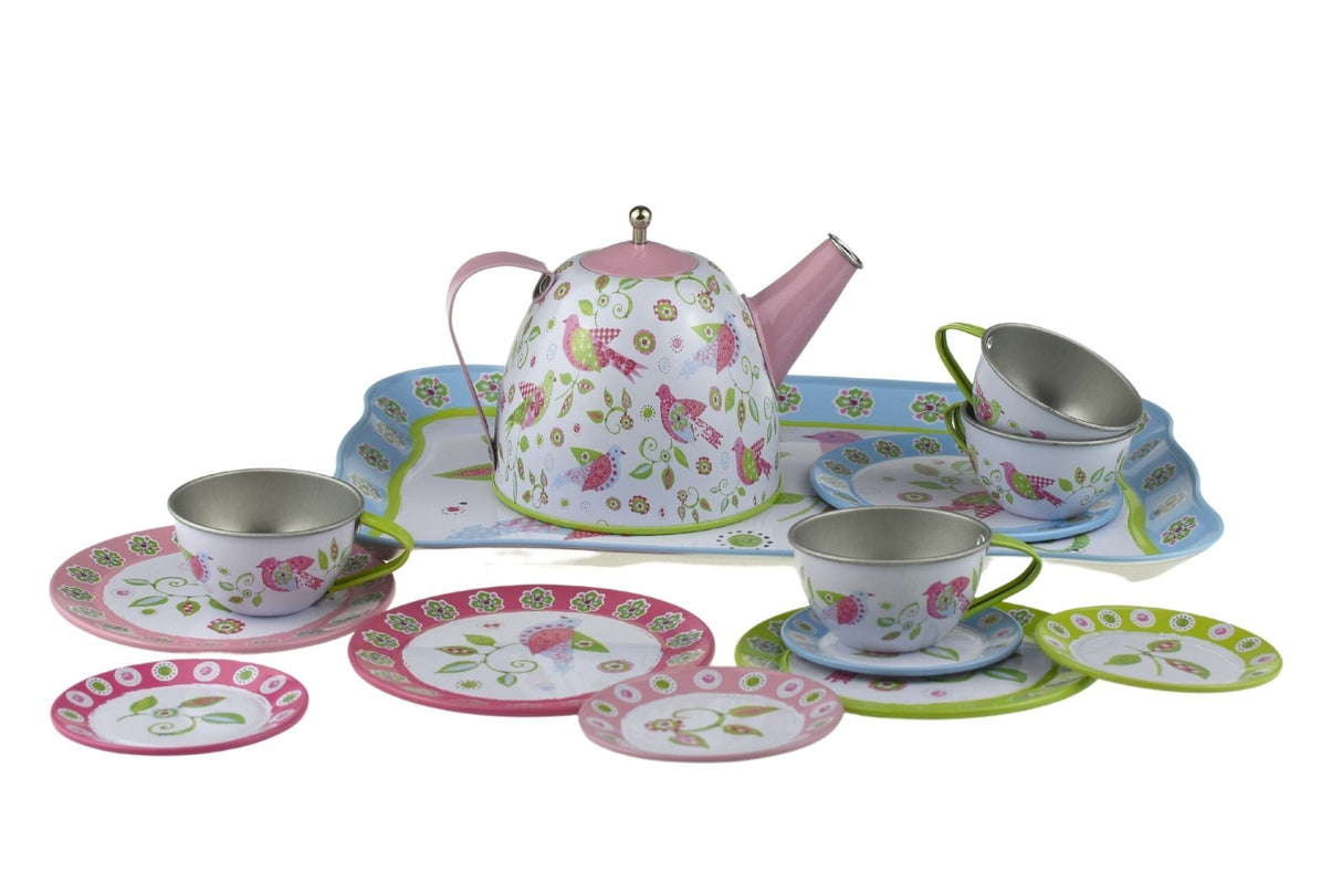 Bird Design Tin Tea Set 15pc