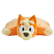 Orange plush fox pillow with white muzzle, big eyes, and black nose