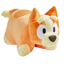 Stuffed orange fox character pillow with floppy ears and embroidered face
